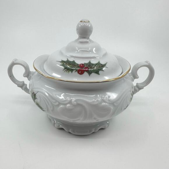Holiday Holly by Royal Kent Collection Poland Teapot/Coffee Pot with Sugar Dish - Picture 7 of 11